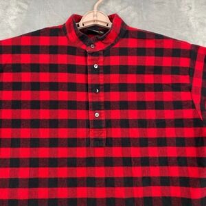 Vermont Flannel Nightshirt One Size Red Black Buffalo Plaid Henley Made in USA